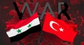 War Syria vs Turkey, War Syria and Turkey on realistic blood background Royalty Free Stock Photo