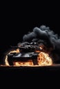 Flames of War: A Raging Fire Consuming a Destroyed Tank. Generative ai