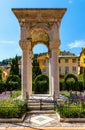 War town heroes colonnade memorial at Place du Petit Puy square in old town of perfumery city of Grasse in France