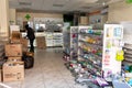 War in Ukraine. Broken shelves of a pharmacy store