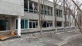 War in Ukraine. Destroyed school after shelling in Mariupol