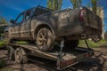 War in Ukraine. Evacuation of a damaged Ukrainian combat vehicle from the front line, Niu York, Ukraine - 04 May 2023