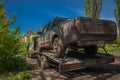 War in Ukraine. Evacuation of a damaged Ukrainian combat vehicle from the front line, Niu York, Ukraine - 04 May 2023