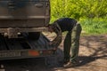 War in Ukraine. Evacuation of a damaged Ukrainian combat vehicle from the front line, Niu York, Ukraine - 04 May 2023