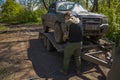 War in Ukraine. Evacuation of a damaged Ukrainian combat vehicle from the front line, Niu York, Ukraine - 04 May 2023