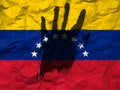 War in Venezuela, concept of protest against the war, Stop the war and save lives, flag of Venezuela and the symbol of the hand to