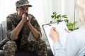 War veteran talking about problems during therapy Royalty Free Stock Photo