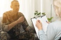 War veteran talking about problems during therapy Royalty Free Stock Photo