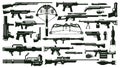 War weapon silhouettes. Automatic gun kit, grenade launchers, weapons bullets, firearm supplies vector illustration set Royalty Free Stock Photo