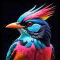 Warbler song perching bird psychedelic colors black background Royalty Free Stock Photo