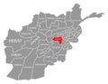 Wardak red highlighted in map of Afghanistan Royalty Free Stock Photo