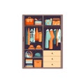 Wardrobe closet or cloakroom with clothes and stylish outfits vector Royalty Free Stock Photo