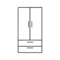 Wardrobe icon. Big cupboard. Black contour linear silhouette. Front view. Editable strokes. Vector simple flat graphic