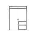 Wardrobe icon. Big cupboard. Black contour linear silhouette. Front view. Editable strokes. Vector simple flat graphic