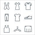 wardrobe line icons. linear set. quality vector line set such as skirt, hanger, sleeveless shirt, shoe, t shirt, trousers, polo