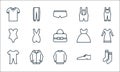 Wardrobe line icons. linear set. quality vector line set such as socks, sweater, baby cloth, shoe, hoodie, swimsuit, gown,