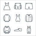 wardrobe line icons. linear set. quality vector line set such as suspenders, shoe, hoodie, uniform, short dress, sweater, short,