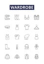Wardrobe line vector icons and signs. closet, armoire, cupboard, rail, shelves, hanger, rack,shelf outline vector