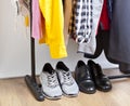 Wardrobe with mens clothes and shoes Royalty Free Stock Photo