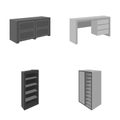 Wardrobe with mirror, wardrobe, shelving with mezzanines. Bedroom furniture set collection icons in monocrome style