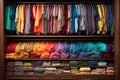 wardrobe open, clothes organized by color Royalty Free Stock Photo