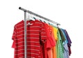 Wardrobe rack with different colorful clothes Royalty Free Stock Photo