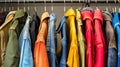 A wardrobe rack with various colorful clothes hanging on it, Ai Generated Royalty Free Stock Photo