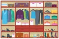 Wardrobe room full of clothes.Flat vector illustration Royalty Free Stock Photo