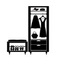 Wardrobe with clothes and shoes icon isolated on white background. Simple closet black pictogram.