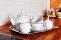 Ware tea cup set metal service silver tray interior home kitchen a beautiful Provence style porcelain