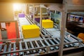 Warehouse automation. Automated conveyor lines with robotic manipulator Royalty Free Stock Photo