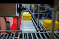 Warehouse automation. Automated conveyor lines with robotic manipulator Royalty Free Stock Photo