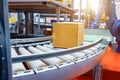 Warehouse automation. Automated conveyor lines with robotic manipulator Royalty Free Stock Photo