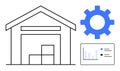 Warehouse Automation Concept with Gear, Storage Boxes, and Data Analysis Chart Royalty Free Stock Photo
