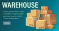 Warehouse banner with pile of stacked sealed goods cardboard boxes. Flat style vector illustration Royalty Free Stock Photo