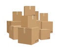 Warehouse boxed. Cardboard parcel packages piles for delivery big lots boxed decent vector background