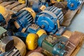 Warehouse of broken electric motors prepared for repair and restoration Royalty Free Stock Photo