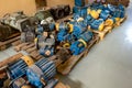 Warehouse of broken electric motors prepared for repair and restoration Royalty Free Stock Photo