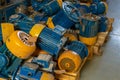 Warehouse of broken electric motors prepared for repair and restoration Royalty Free Stock Photo