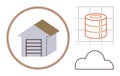 Warehouse, Cloud, and Data Storage Concept with Minimalistic Flat Design Elements Royalty Free Stock Photo