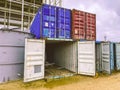 Warehouse for building materials. multicolored containers for materials, construction of a mine for mining. plastic mini
