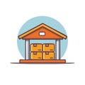 Warehouse building with stacked shipping boxes, flat illustration Royalty Free Stock Photo