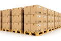 Warehouse with cardbaord boxes on shipping pallets Royalty Free Stock Photo