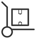Warehouse cart with parcel. Cardboard box on trolley icon