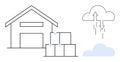 Warehouse with Cloud Storage Concept Linking Physical Storage and Digital Data Solutions Royalty Free Stock Photo