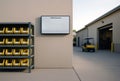 Warehouse CMMS Operations Sign And Storage Bins Copy Space, generative ai Royalty Free Stock Photo