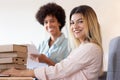 Warehouse colleagues working with parcels Royalty Free Stock Photo