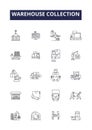 Warehouse collection line vector icons and signs. Collecting, Logistics, Fulfillment, Storing, Bulk, Inventory