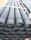 Warehouse of the corrugated pipes of plastic Royalty Free Stock Photo