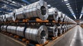 Warehouse Efficiency. Storing Galvanized Steel Rolls. Generative AI Royalty Free Stock Photo